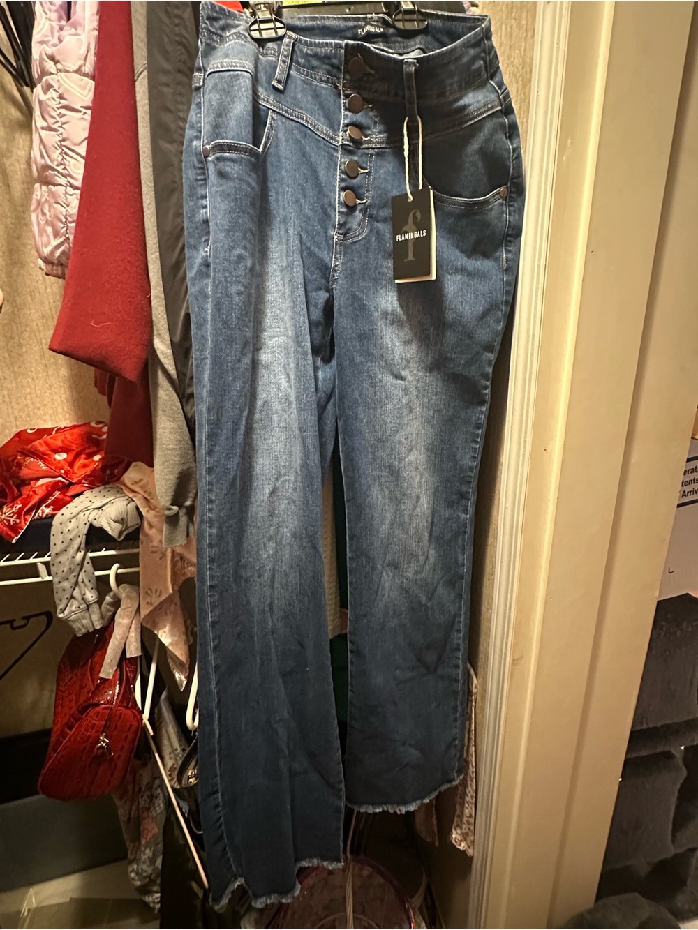 Flare High-Rise Button-Front Jeans in Medium Blue